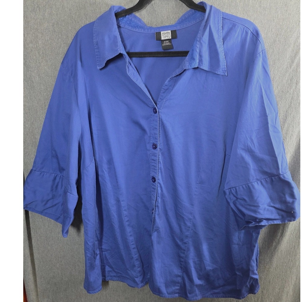 Studio 1940 Button Up Down Front Top Shirt Plus Size 26/28W 26 28 W Blue Purple
